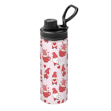 

Tebeau Valentine Gnomes Print Water Bottle 18oz Sports Insulated Kettle Stainless Steel Outdoor Drinking Bottles Fashion Travel Cup
