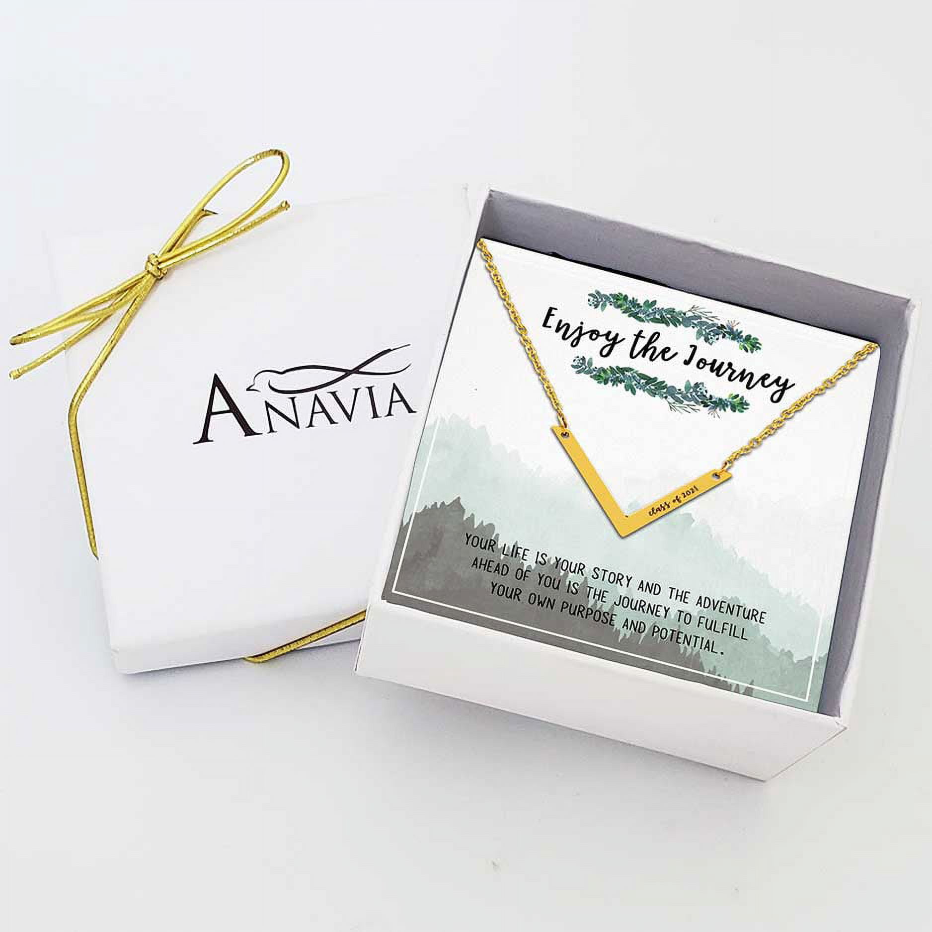 Anavia College Graduation Gift for Her, Graduation Gift for Best Friend, Graduation Card Gift for Her, High School Graduation Gift for Daughter, Stainless Steel [Gold V 18" Chain]