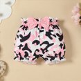 thumbnail image 4 of kaprioy Toddler Baby Girls Summer Outfits 0 3 6 9 12 18 Months Heart Pattern Ruffle Romper + Camouflage Bowknot Short + Headband Set Baby Girl Clothes, 4 of 6