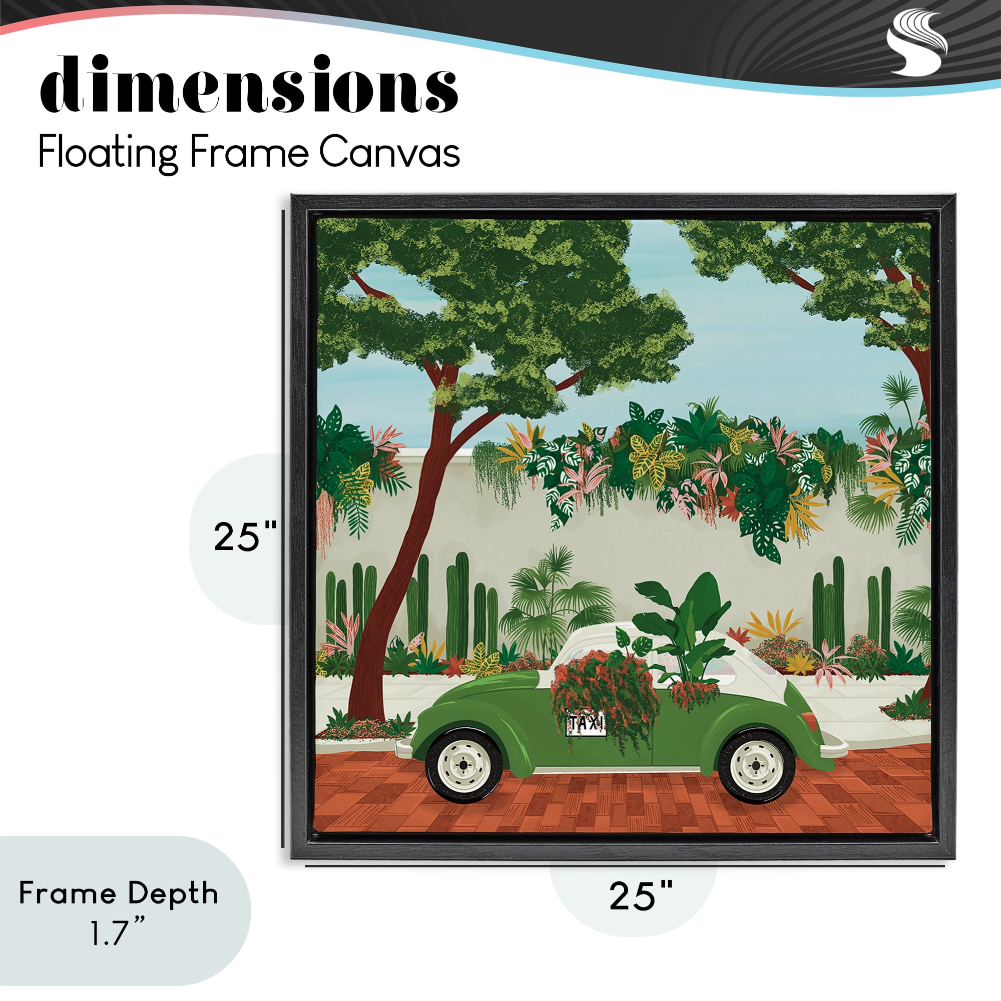 Stupell Industries Overgrown Garden Taxi Black Framed Floater Canvas Wall Art, design by Vero Illustrates