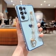 thumbnail image 4 of Compatible with Samsung Galaxy S21 Ultra Phone Case Women Luxury Plating Cute Love Heart Case with Heart Chain Bracelet Strap Camera Lens Protection Soft Silicone Shockproof Case, 4 of 9