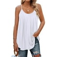 thumbnail image 2 of Summer Beach Tank Tops for Women Pleated Adjustable Strap Camisole Loose Fit Casual Sleeveless White XL, 2 of 12