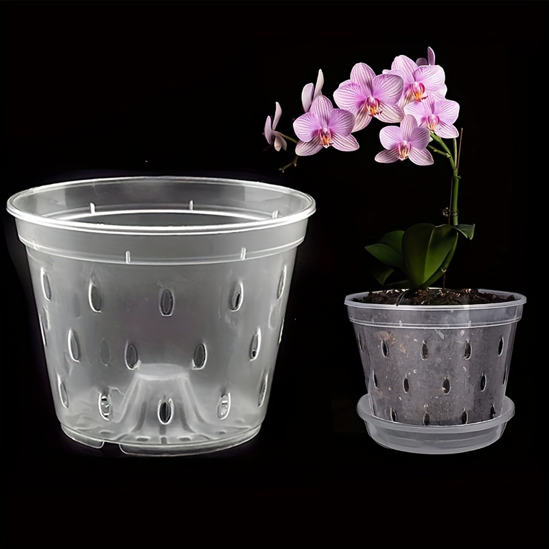 1 Packs 5pcs Clear Orchid Pots With Holes & Trays, Plastic Planters For