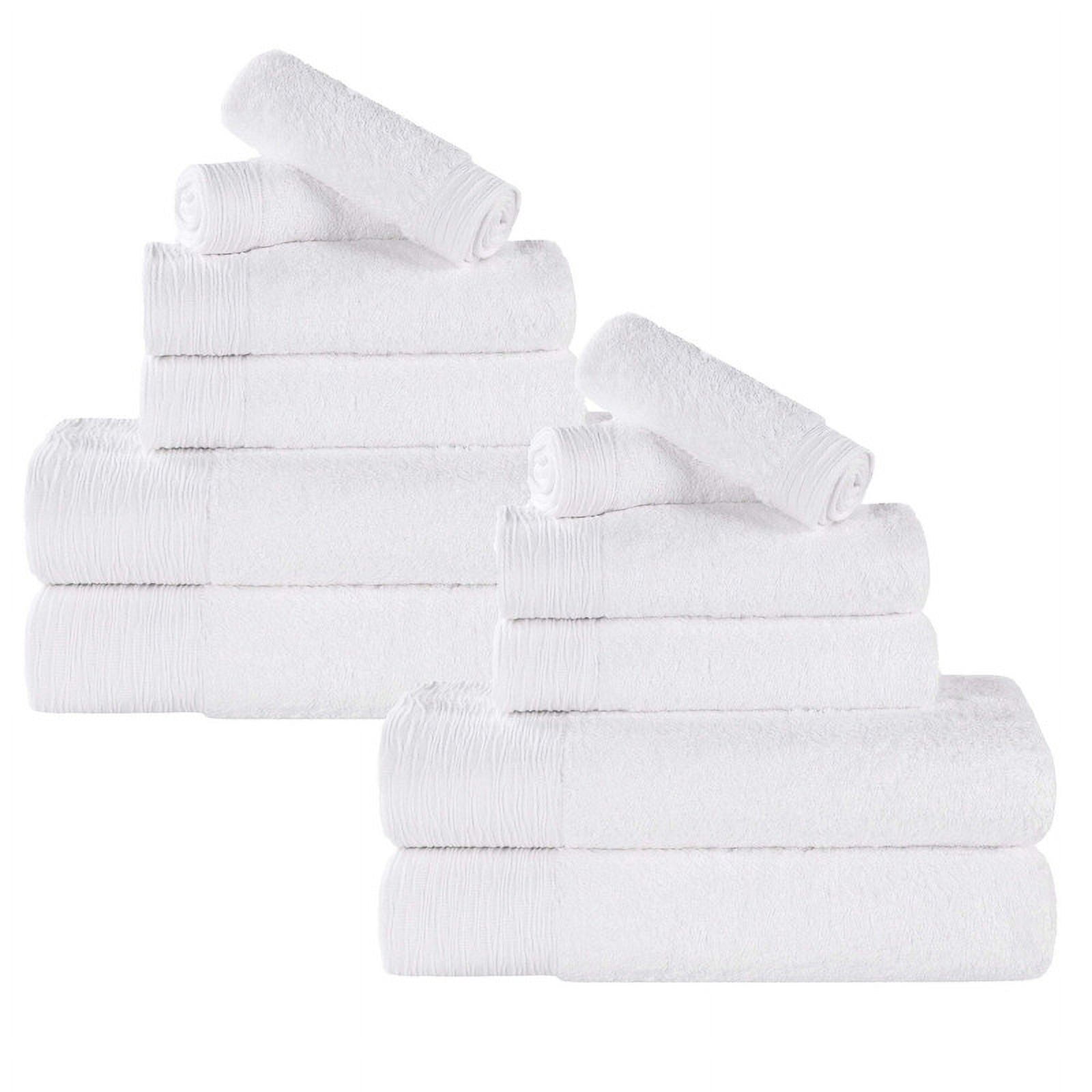 Superior Rayon From Bamboo Soft 12-Piece Towel Set, Cotton Blend Modern Towels, White