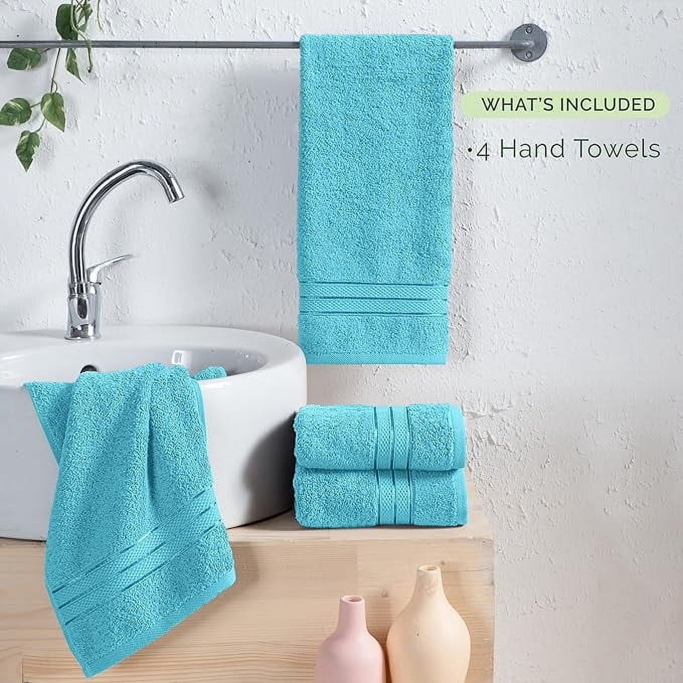 Elegant Comfort Turkish Cotton Hand Towel Set, 4-Pack, 16" x 28", Highly Absorbent - Soft Bathroom Towels, Aqua