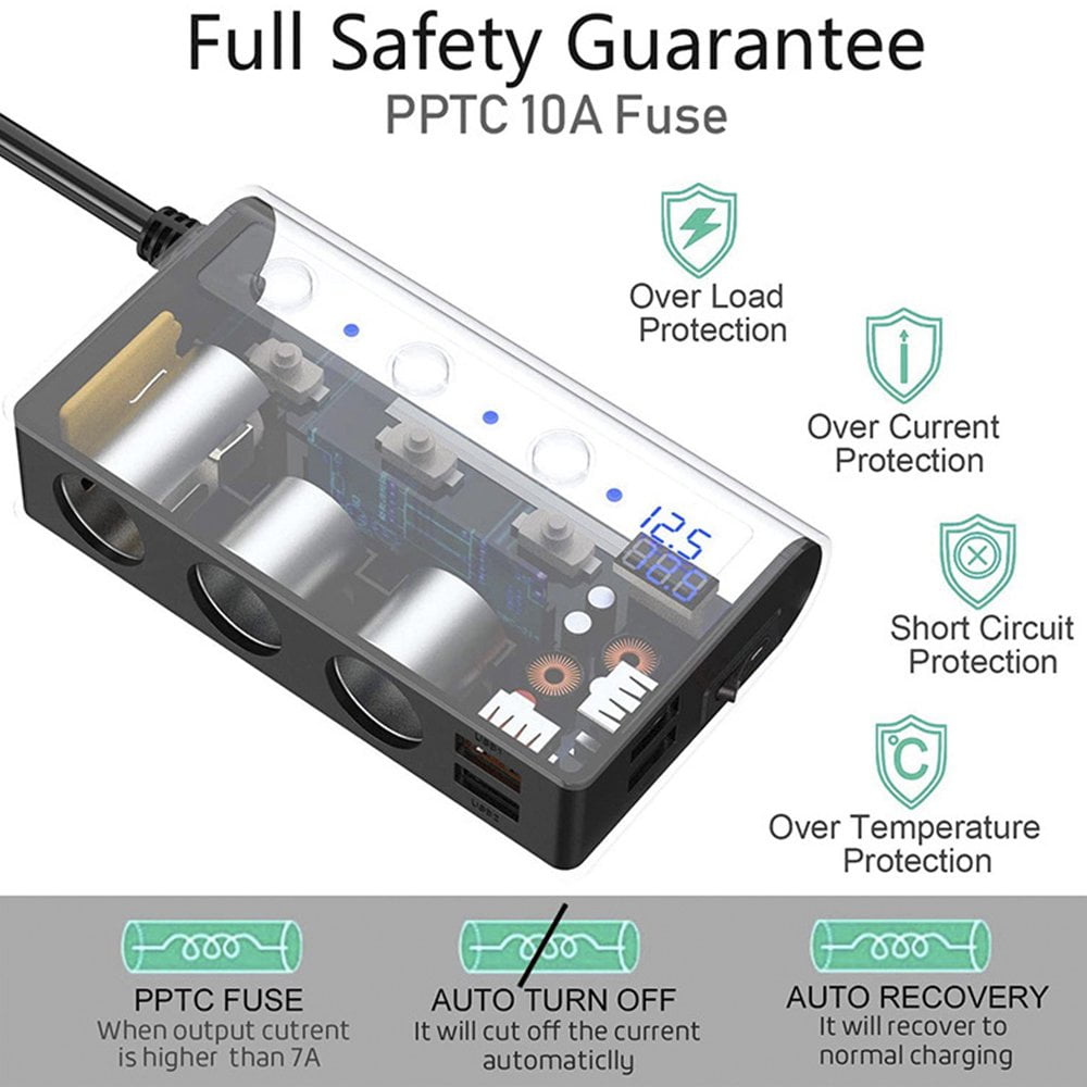 DC12V LED Car Cigarette Lighter Adapter Charger Way USB Plug