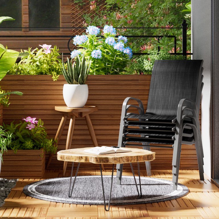 Metal Frame Dining Chairs Set Of 4 Grey Stackable Outdoor Chairs ...