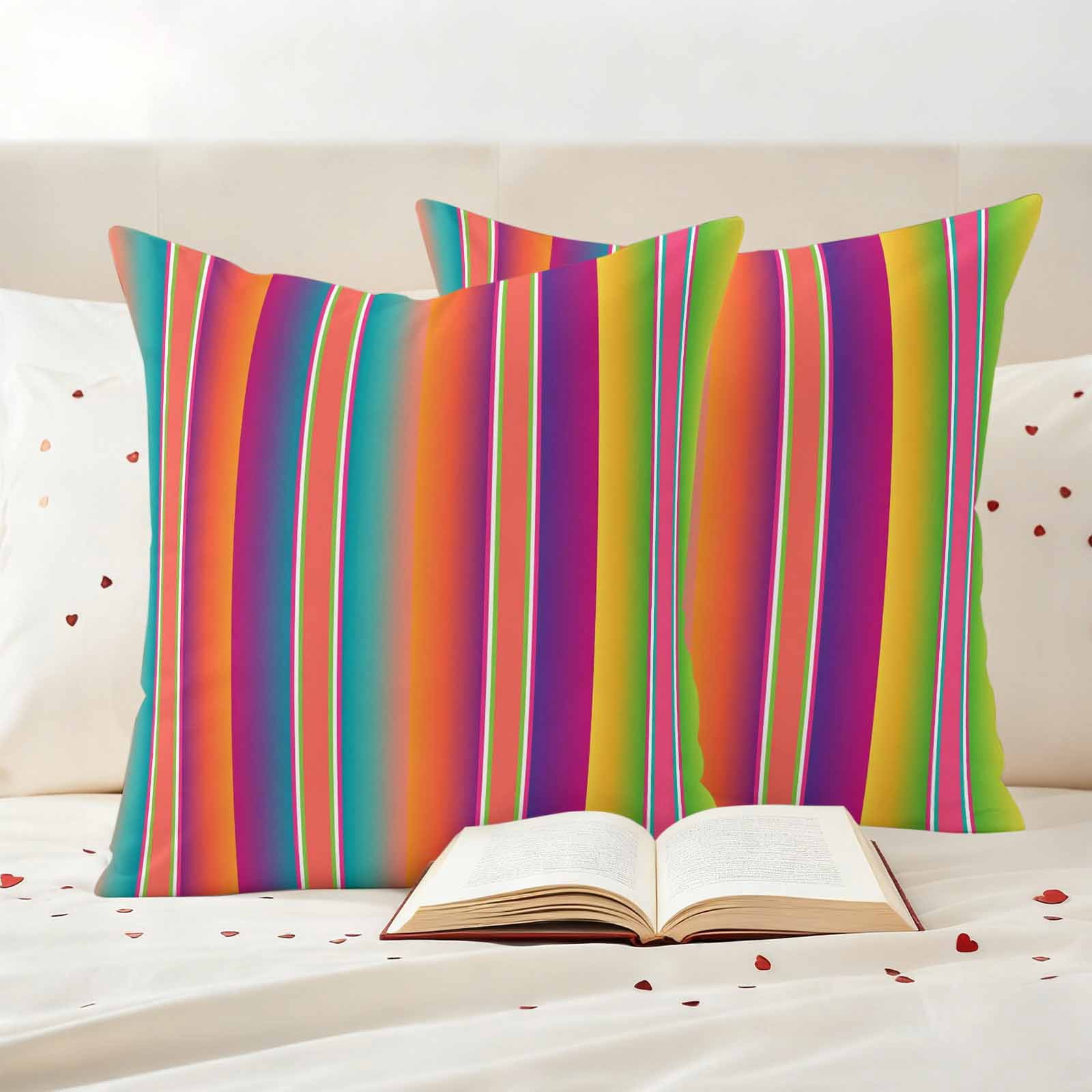 Mexican Style Outdoor Waterproof Throw Pillow Covers 26x26 Set of 2, Colorful Mexico Stripes Orange Purple Decorative Pillowcases Cushion Pillowcase for Couch Sofa Patio Outside Pillow Protector
