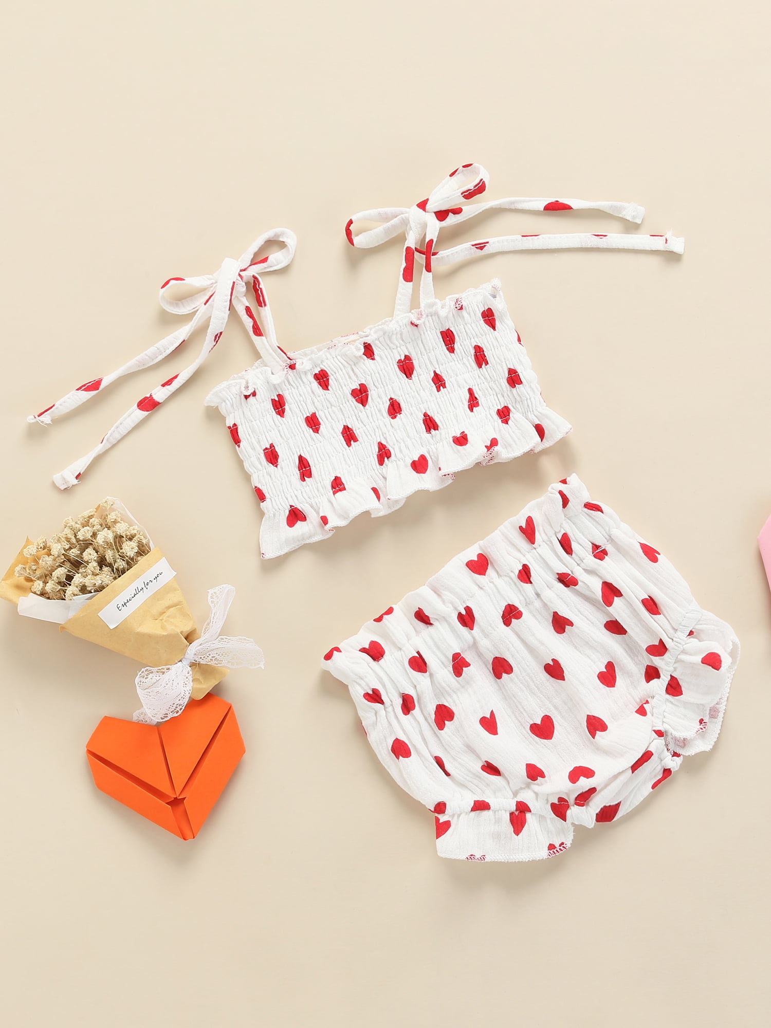 Xingqing Newborn Baby Girls Summer Outfit Heart Print Sleeveless