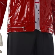 80s Pop Star Costume Red Zipper Jacket Music Note Shirt Pants Halloween Adult Men Outfit Set