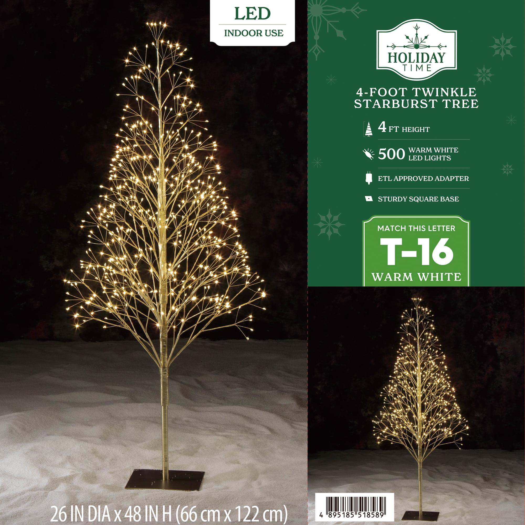 Pre-Lit 500 Warm White Twinkling LED Starburst Tree, 4 ft, by Holiday Time
