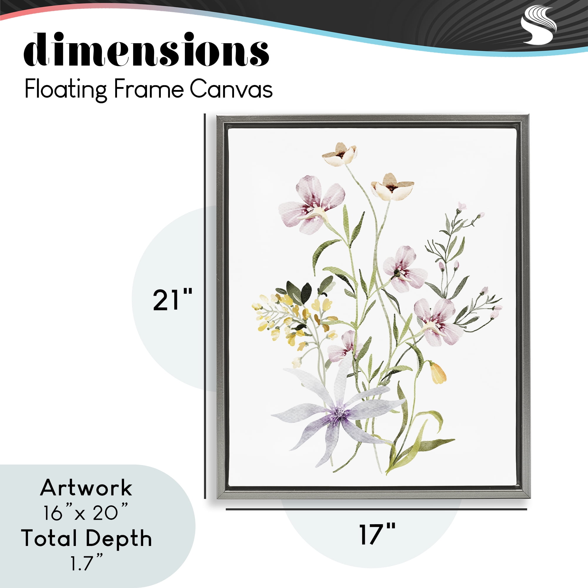 Floral Foliage Bundle Gray Framed Floater Canvas Wall Art, design by Lettered and Lined