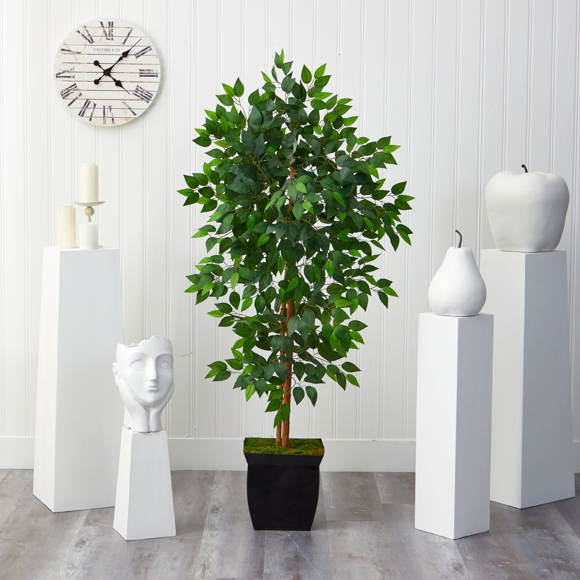 Nearly Natural 5.5' Ficus Artificial Tree in Black Metal Planter
