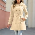 thumbnail image 7 of Trench Coat for Women Mid-length Hooded Double Breasted Dressy Casual Pea Coat Belted Fall Jacket with Pockets (2XL, Beige), 7 of 7