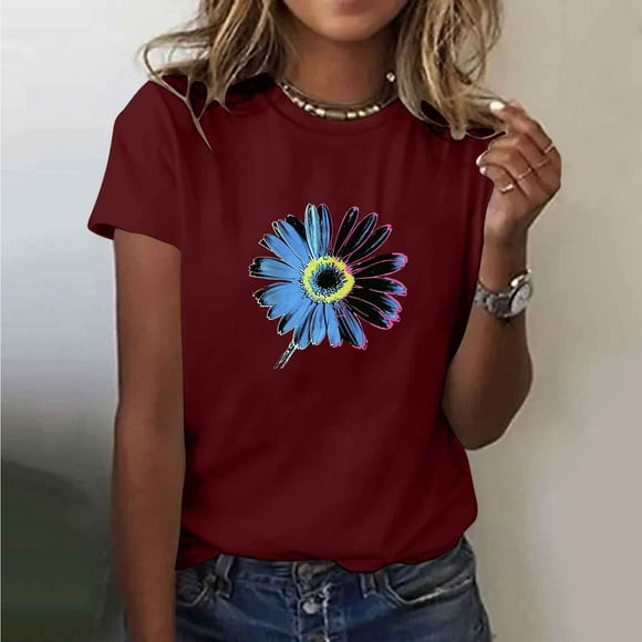 Ovbmpzd Comfy Tops for Women Red Short Sleeve Funny Pullover Graphic Tees Womens Tees XL