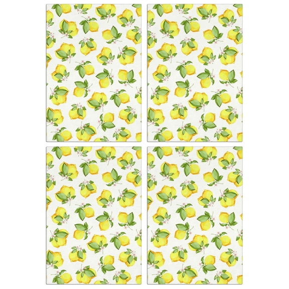 Set of 4 Lemon Print Kitchen Towels, Fruit Series Absorbent Bar Towels 18x26 Inches, Soft Decorative Hand Towels for Dish Drying and Kitchen Decor