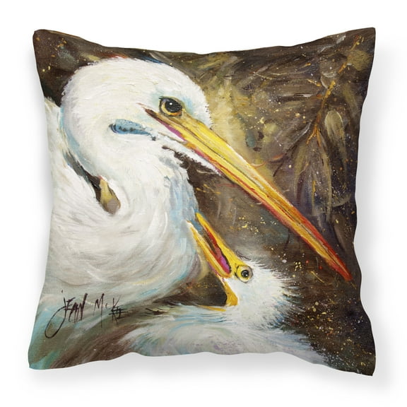 Carolines Treasures JMK1211PW1414 White Egret feeding baby Canvas Fabric Decorative Pillow 14Hx14W multicolor