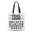thumbnail image 1 of NUDECOR Toile Sac Fourre-Tout Alphabet Pixel Jeu Rétro Distorsion Numérique Lettre Effet Abc Durable Réutilisable Shopping Épaule Épicerie Sac, 1 of 1