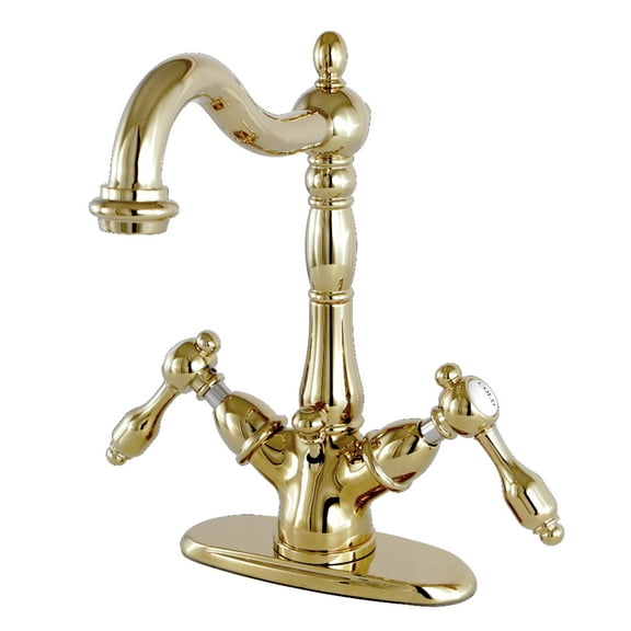 Kingston Brass KS1432TAL Tudor Double-Handle 4" Centerset Bathroom Faucet with Brass Pop-Up, Polished Brass