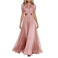 thumbnail image 3 of Tqcoqu Women High Neck Lace Puff Sleeve Maxi Dress,Flowy Formal Plus Size Gown for Women ,Pink Women's XS-XXXXXL, 3 of 6