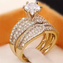 2Ct Moissanite Round Ring Cut Wedding Bridal Set 14K Yellow Gold Plated