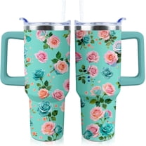 40oz Blue Flowers Tumbler Blue Floral Coffee Travel Mug with Handle Insulated for Drink - Christmas Birthday Gifts for Women Lovers Cup