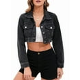 thumbnail image 1 of Veste en Denim Courte Décontractée pour Femme à Revers, Manches Longues, Noire, m, 1 of 9