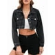 thumbnail image 1 of Chaqueta Vaquera Corta Informal de Larga con Solapa para Mujer Negro S, 1 of 9