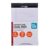 Pen+Gear Narrow Ruled Heavyweight Junior Legal Pads, 5"x8", White Paper, 50 Sheets Each, 100 Pages, 6 Pack