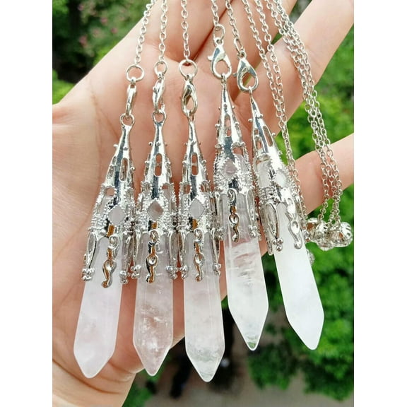 K-KED 5pcs Rock Quartz Stone Magic Pendulum Pendants Tower Chakra Reiki Healing Amulet