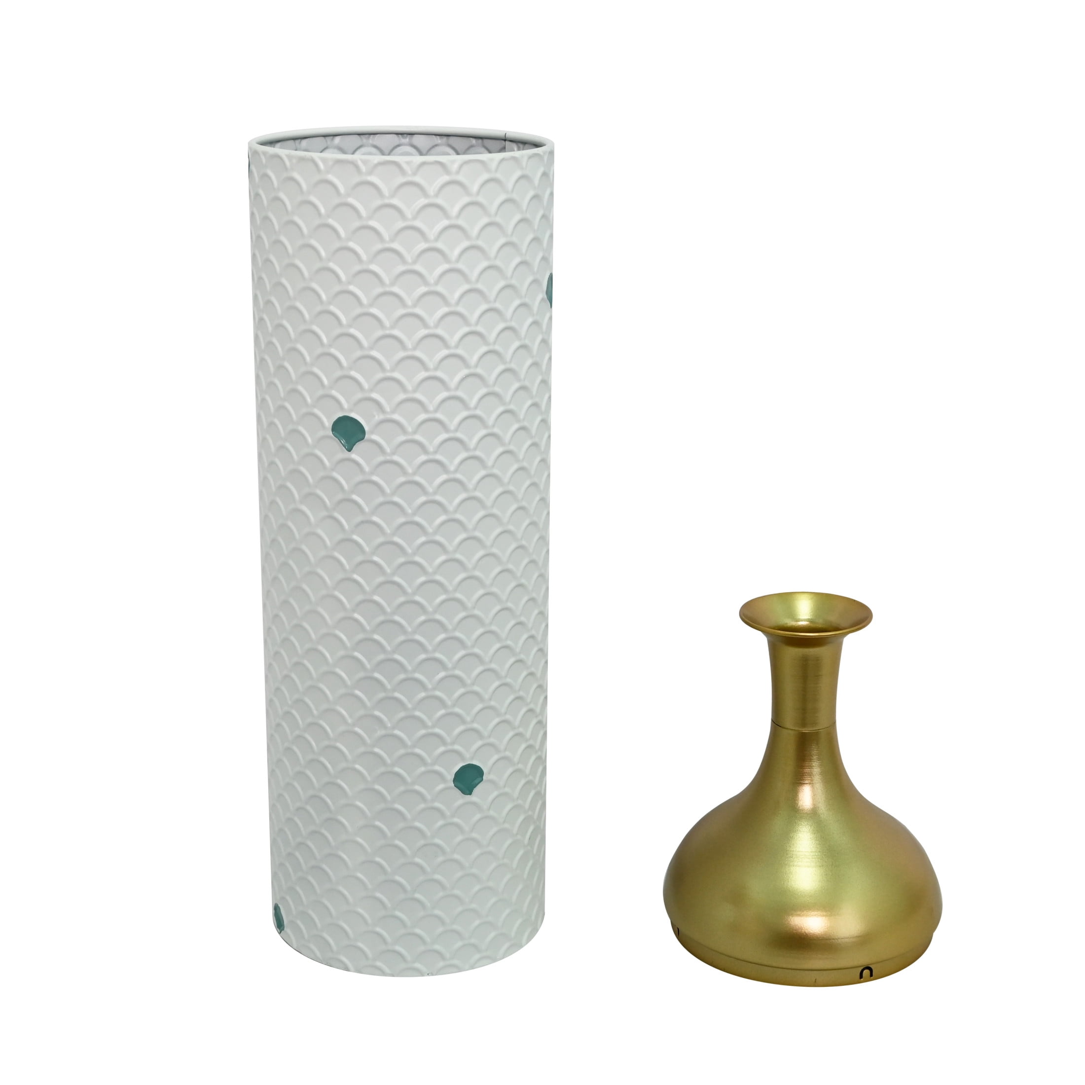 Noble House Set of 3 Decorative Metal Floor Vases, Scallop Pattern Tall Vases, White+Gold