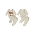 thumbnail image 2 of BemeyourBBs Newborn Baby Boy Little Brother Outfit Hospital Coming Home Outfits Waffled Knit Little Bro Letter Embroidery Long Sleeve Romper Long Pants Set 2Pcs Infant Boy Clothes, 2 of 9