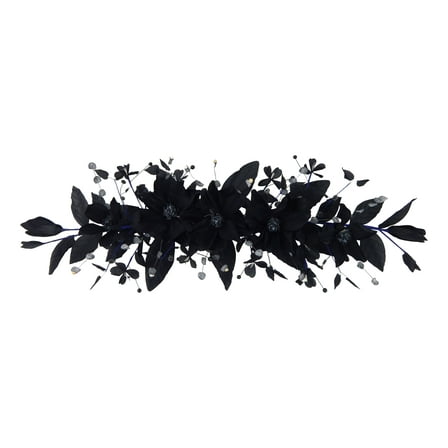 Black Magnolia Dogwood 40in Artificial Polysilk Fake Flower Hand Wrapped Swag for Craft Goth Home Garden Outdoor Bouquet Arrangement Ceremony Wedding Arch Floral Wall Aisle Decor (Black, Set of 2)