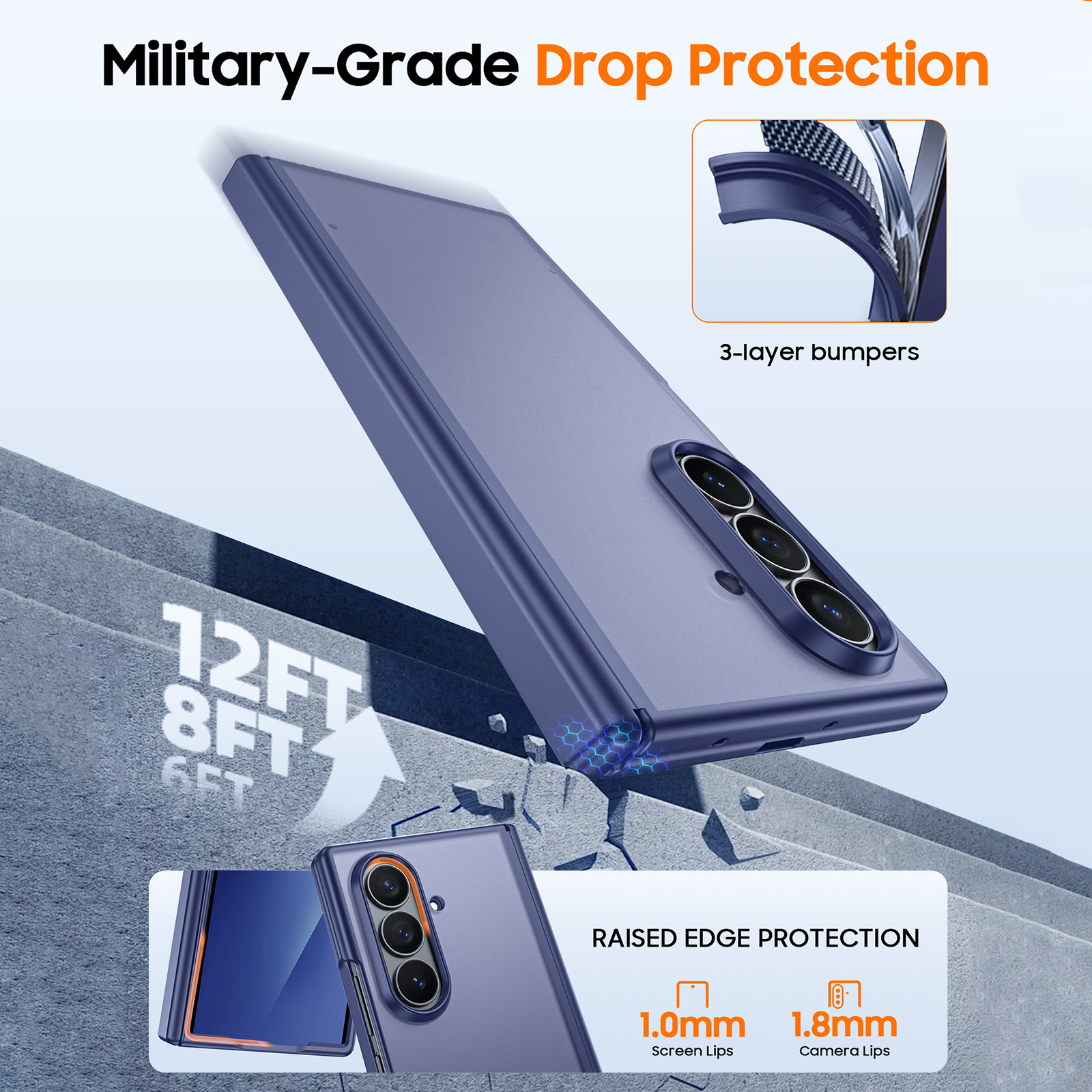 Vizvera for Samsung Galaxy Z Fold 7 Case with Hinge Protection,Screen Protector,Ultra-Thin Skin Feel Translucent Frosted,Wireless Charging,Shockproof Cover-Blue