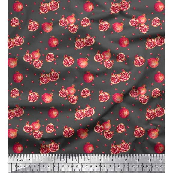 Soimoi Gray Cotton Duck Fabric Pomogranate Fruits Printed Fabric 1 Yard 42 Inch Wide