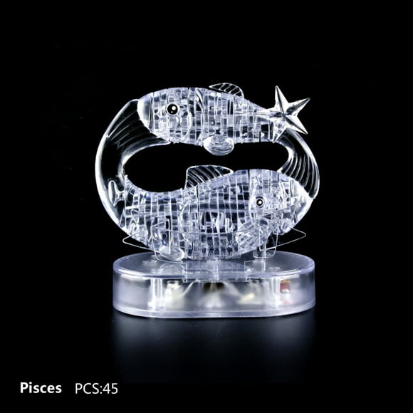 Crystal Puzzle Jig-saw Clear Twelve 12 Astrolog Flash LED Light