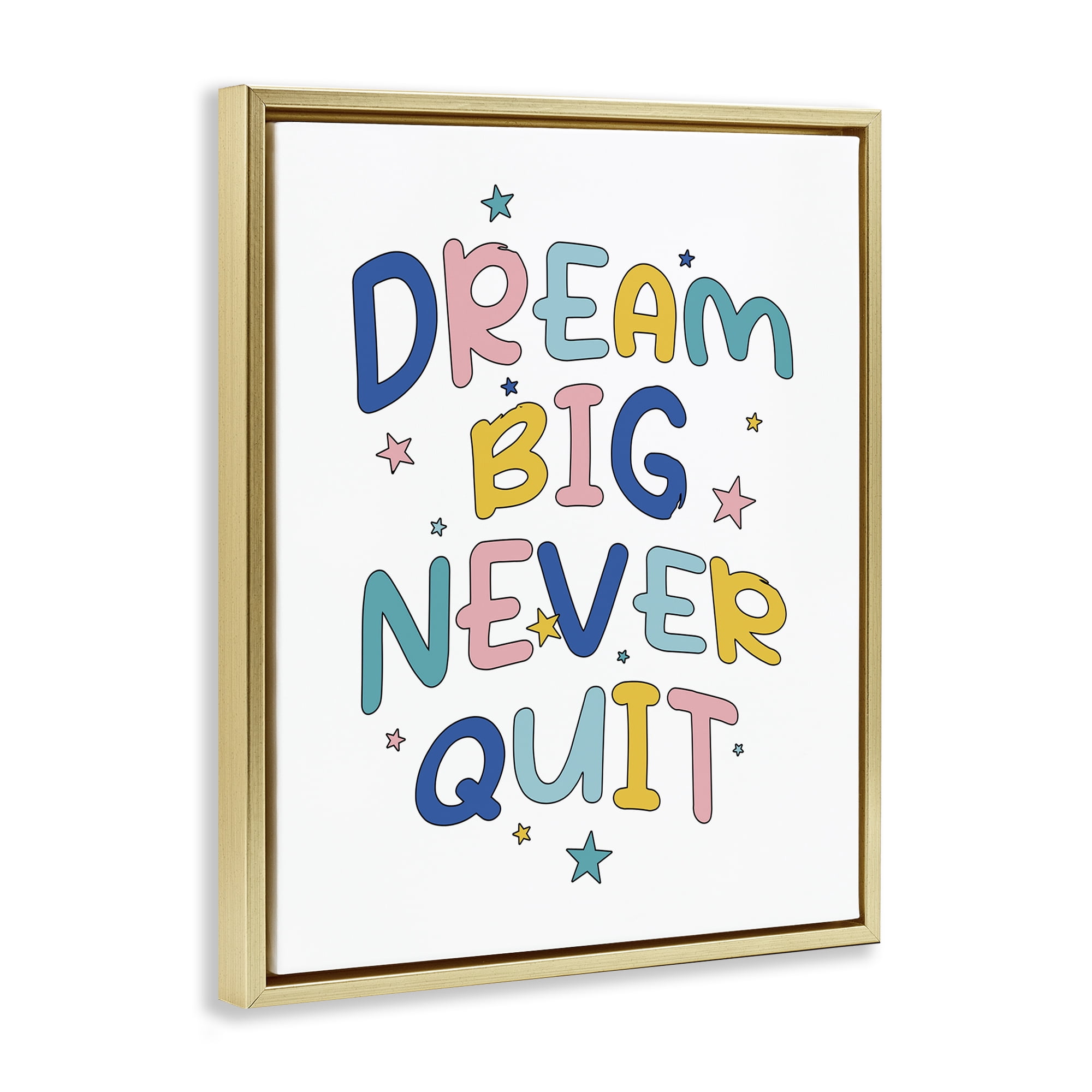 Stupell Industries Dream Big Never Quit Text & Numbers Painting Gold Floater Framed Canvas Art Print Wall Art, 17 x 21