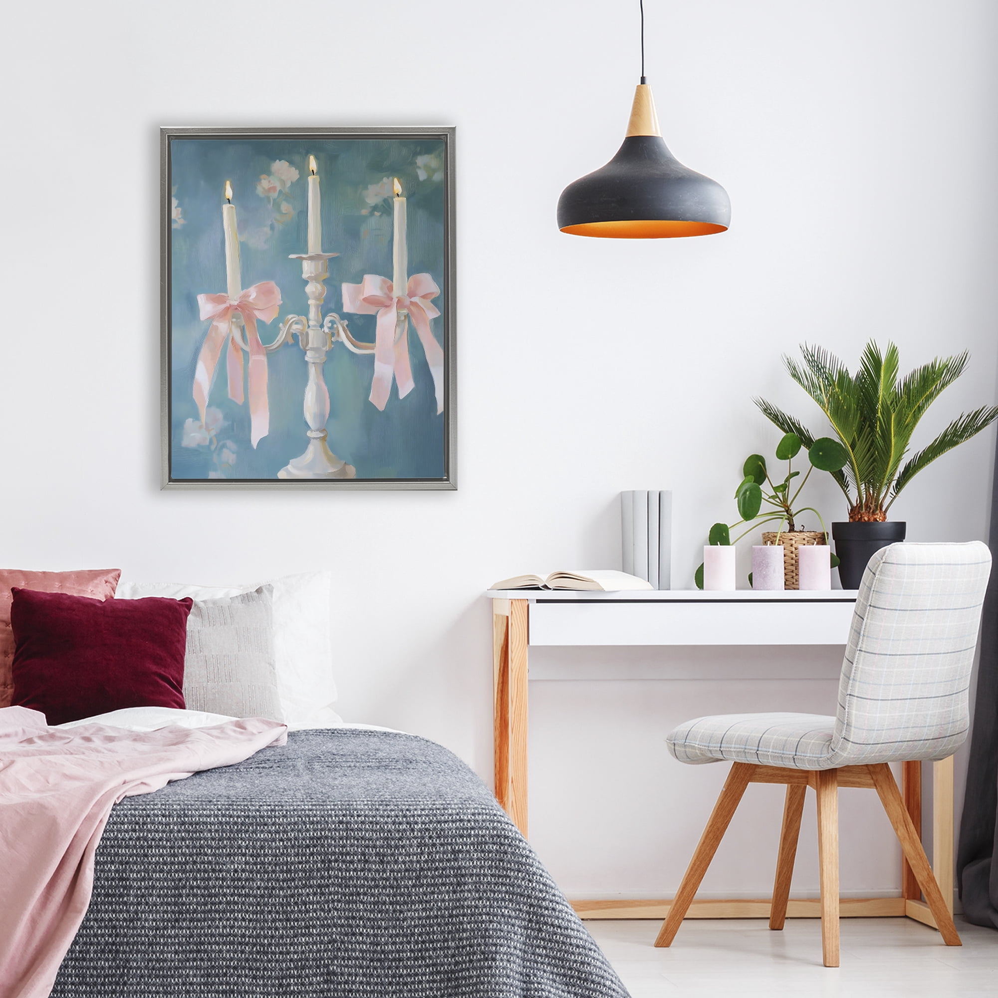 Stupell Industries Elegant Coquette Candelabra Gray Framed Floater Canvas Wall Art, design by The Prints Vibe
