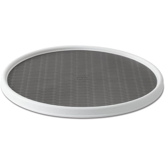 18-Inch Lazy Susan Turntable Organizer, Non-Skid Pantry or Cabinet Spinner for Spices, Condiments, and Bottles, Durable White/ Gray Design