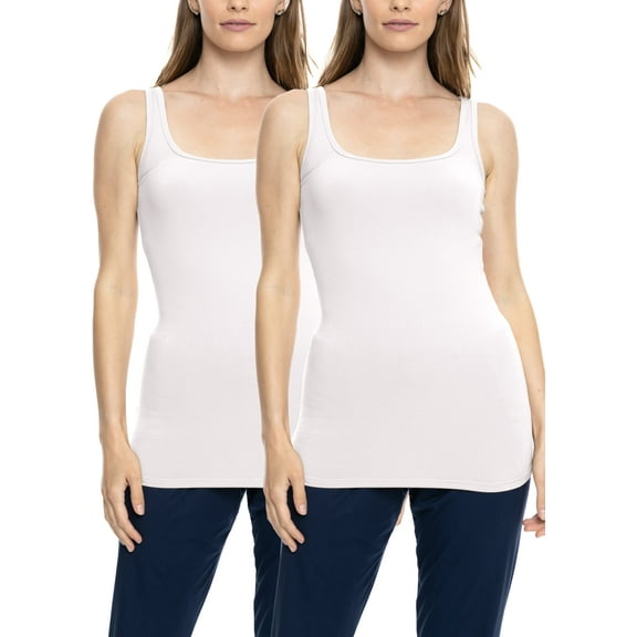 Stretch Is Comfort Women's and Plus Size Oh so Soft Long Length Base Layer Tank Top | 2 Pack | Adult Small- 5x