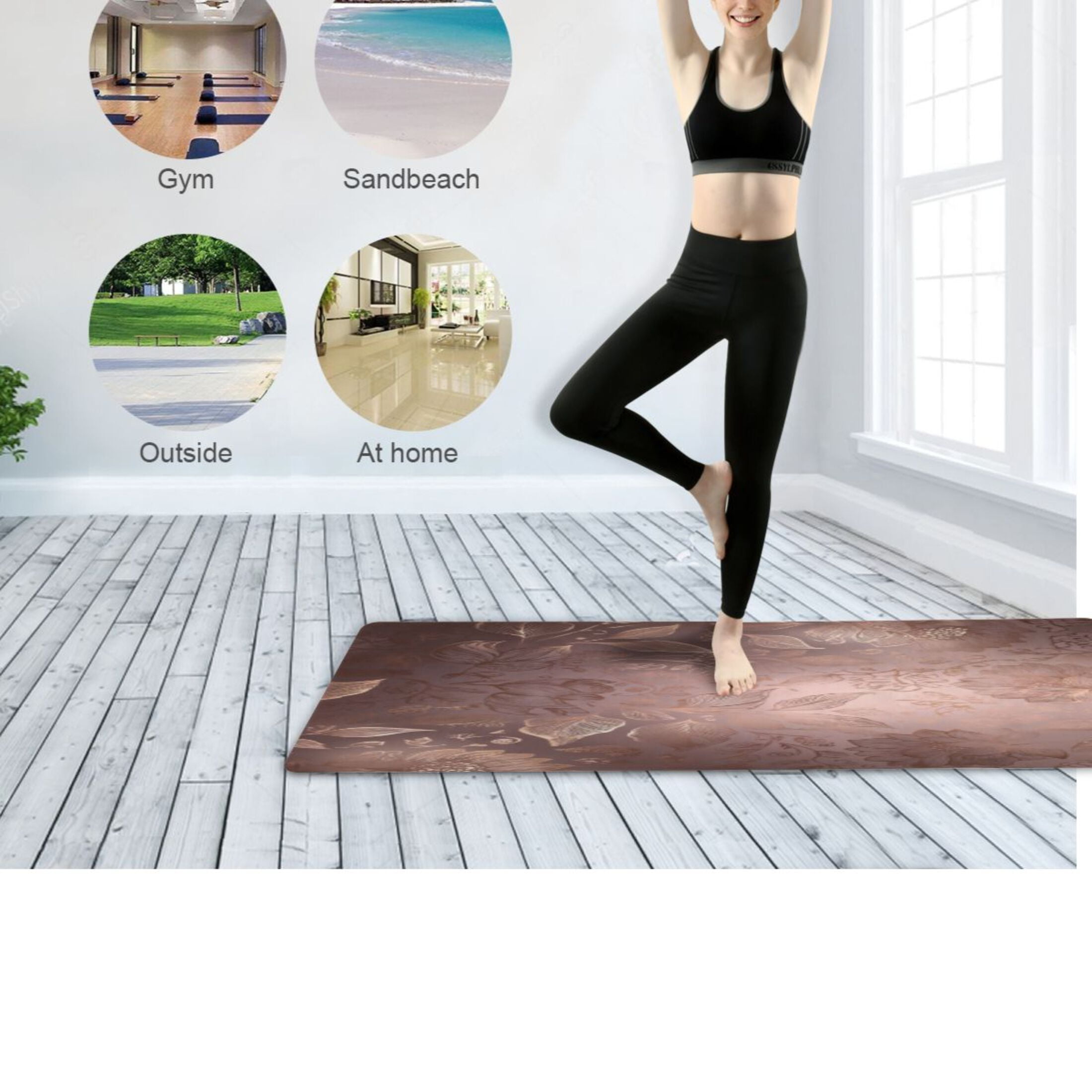 BZSMCE Yoga Mat Women Fitness Mat Intricate Golden Flower Design Pattern
