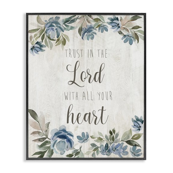 Stupell Industries Shabby Chic Trust the Lord with Heart Vintage Blue Florals Black Framed Giclee Art, 11 x 14, by Kristen Brockmon