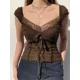 thumbnail image 3 of Iamhotty Top De Encaje Con Parches Y2k Y Manga Corta, 3 of 7