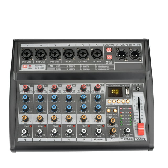 Sound Card Mixing Console 48V Phantom Power 16 Digital USB Record Function Mixer 6-channels ,Easy to Operate