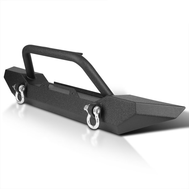 SpecD Tuning Black Front Bumper Rock Guard + DRing + Winch Plate Compatible with Jeep Wrangler