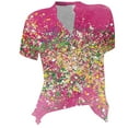 thumbnail image 3 of Women Summer Tops Women V Neck Blouse Short Sleeve Tunic Shirts Floral Print Tee Shirts Lightweight Tops Womens plus Size Workout Clothes Baseball Mom Tees Knit Short Sleeve for Dressy Pink S, 3 of 3