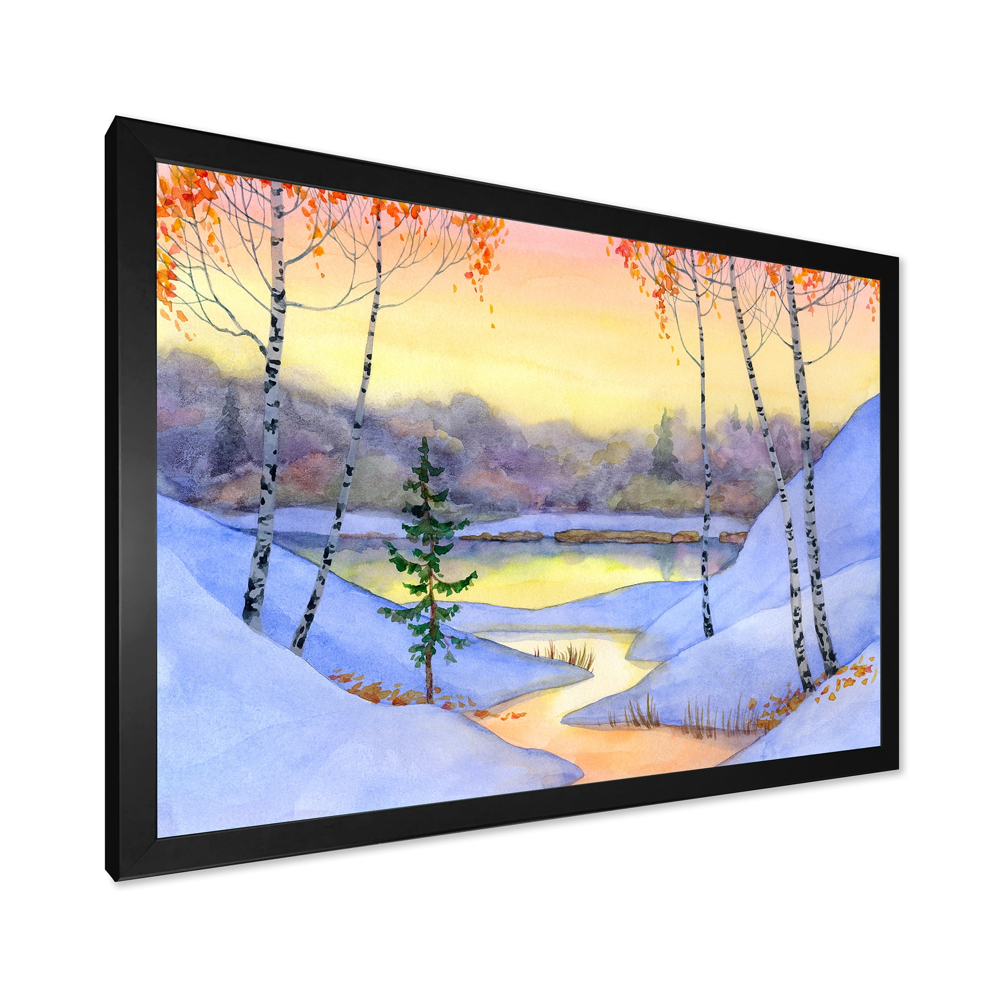 Designart 'Stream Through The Winter Forest II' Lake House Framed Art Print