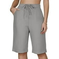 thumbnail image 3 of Xudanell Shorts For Women Knee Length Cotton Linen Wide Leg High Waisted Beach Summer Pants Casual Vacation Short Pant(Grey,XXXL), 3 of 7