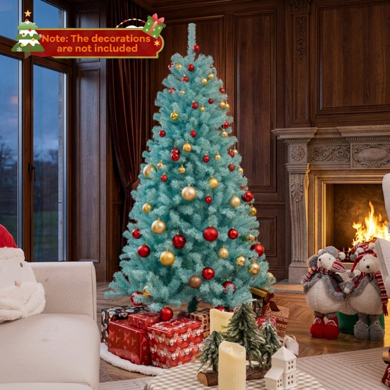 RUIE 6 ft Blue Artificial Christmas Tree, Pre-Lit Xmas Tree with 280 LED Lights, 758 Branch Tips and Foldable Stand for Office