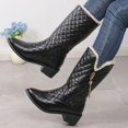 thumbnail image 4 of Women's Quilted Mid Calf Winter Boots, Faux Leather Fleece Lined Warm Pull On Snow Boots, Block Heel Cold Weather Boots, 4 of 7